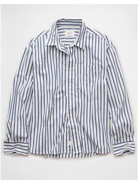 American Eagle Striped Button Down Shirt Relaxed Fit Cotton Preppy Casual Large